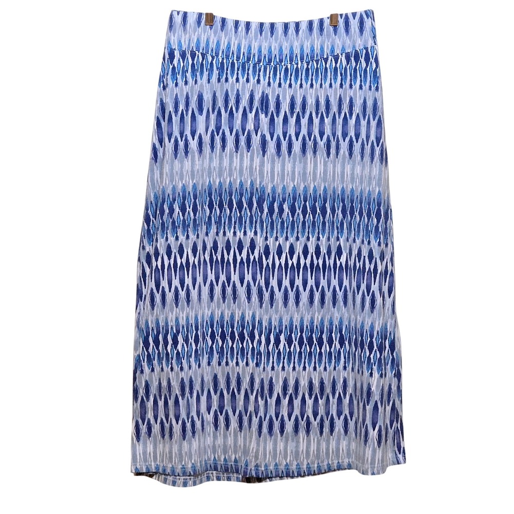 Great Northwest Indigo Womens‎ Blue Ikat Geometric Jersey Knit Maxi Skirt Large